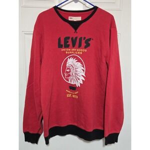 Levi's Sweatshirt Mens XL Red Black Pullover Throwback Native American Logo